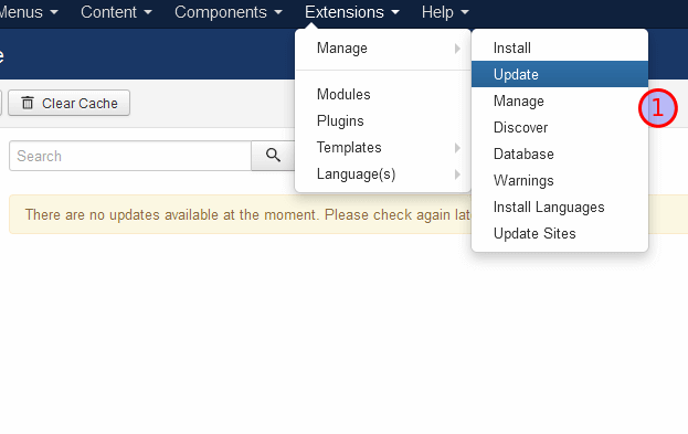joomla Extensions Update menu