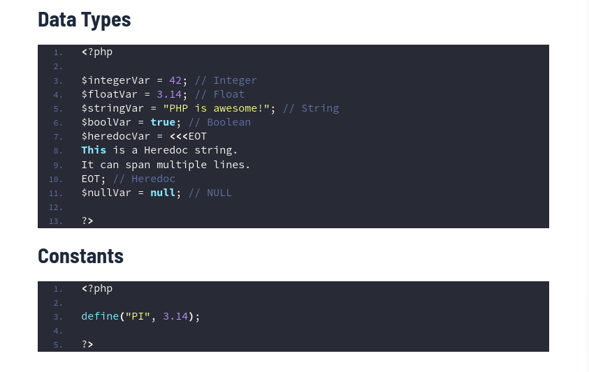 cheat sheet with lines of code